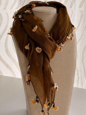 Traditional Turkish Oya Lace Edged Scarf Long Rectangular 100% Lawn Cotton